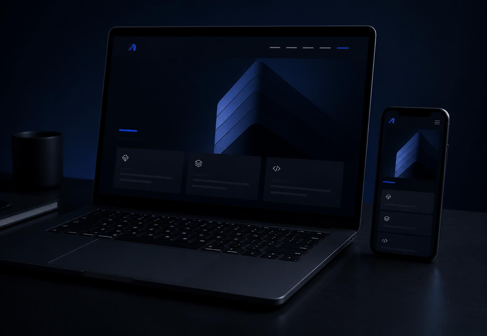 A laptop and phone displaying a dark, modern website built by Northline Digital